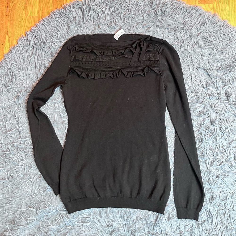 Red Valentino Black Merino Wool Ruffled Sweater Size S
